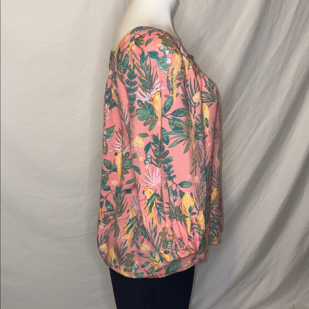 Lauren Conrad Floral salmon and green blouse.